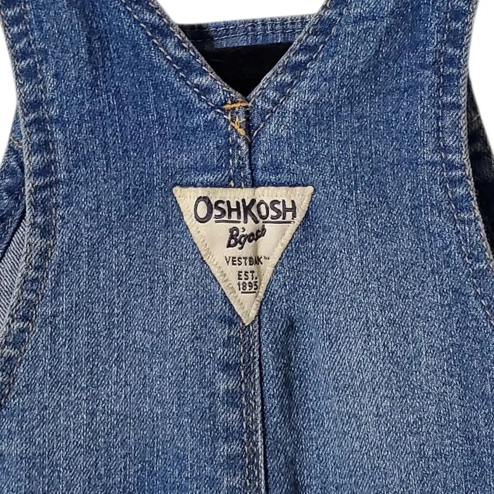 Osh Kosh B Gosh Vestbak Overalls Girls 18m Denim Jean Daisy Ruffle Bib 90s